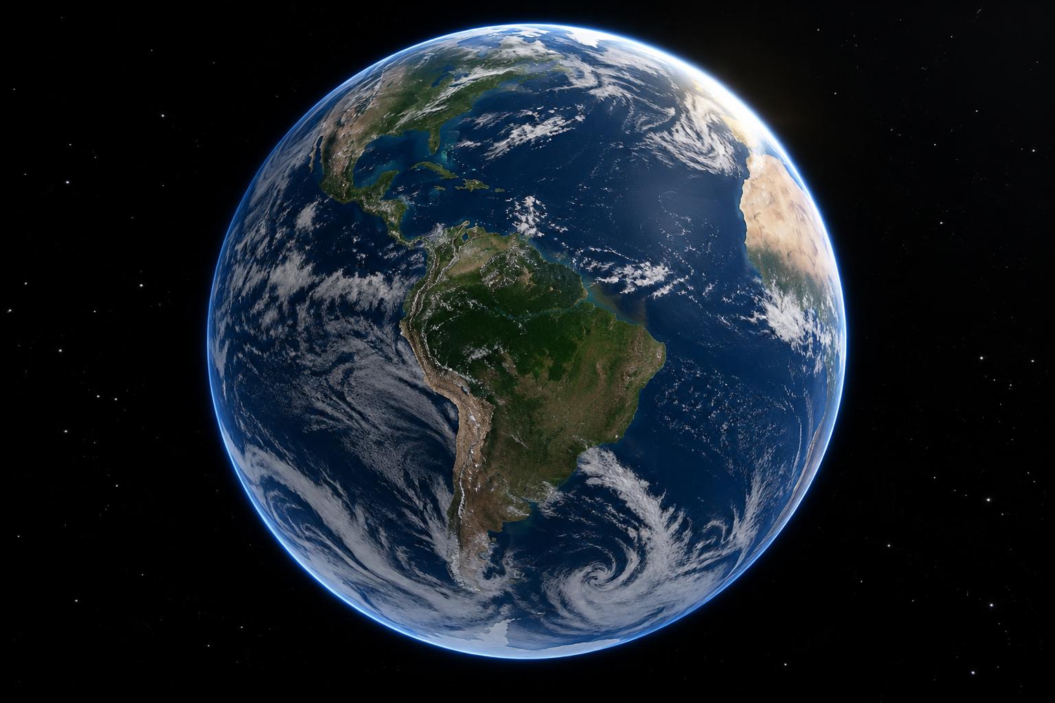 Terra vista do espaço com a América do Sul em destaque